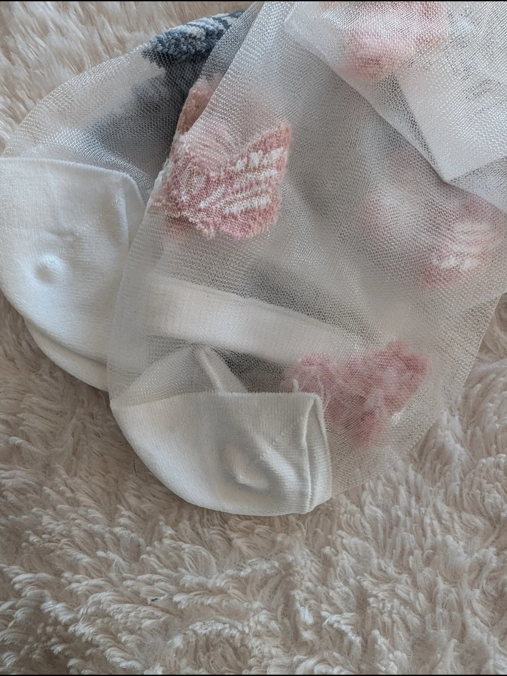I am Sheer Mesh Butterfly Socks - White, Blue, And Pink - One Size